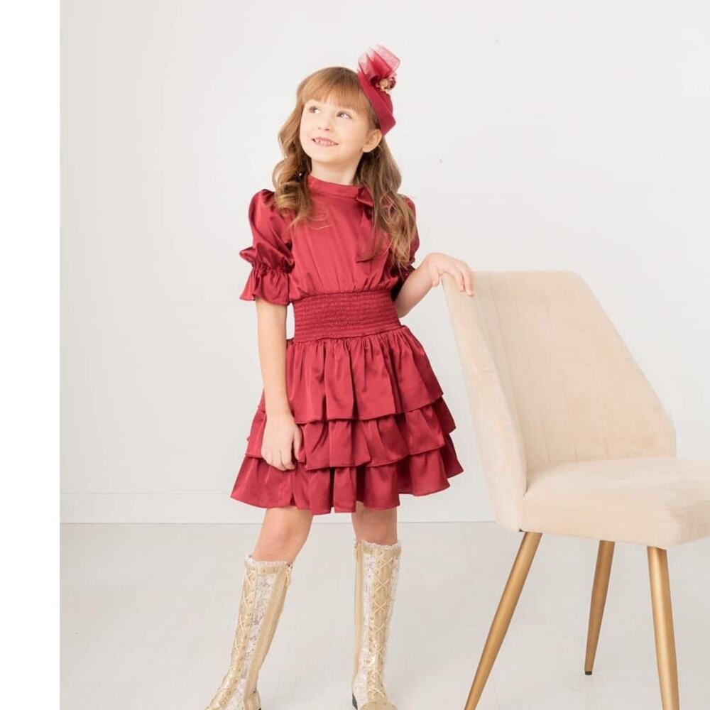 Evie's Closet Cardinal Red Simplicity Dress Bow Ruffles Smocked Size 6 NEW - Picture 7 of 7